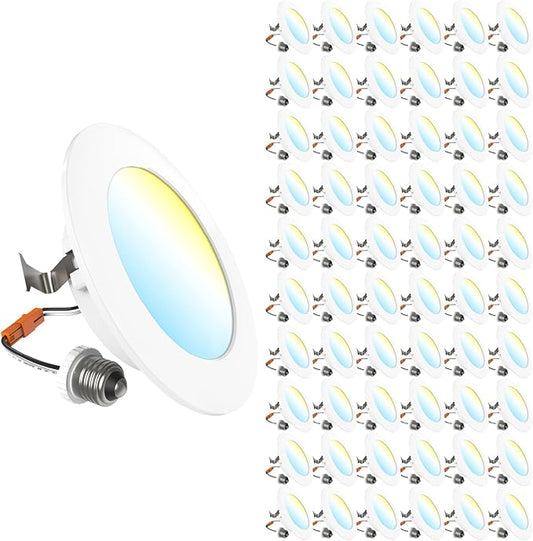Sunco 60 Pack 4 Inch LED Flat Recessed Light, Retrofit Ceiling Can Lighting, 800 LM, Selectable CCT 2700K/3000K/4000K/5000K, Dimmable, 10W=60W, 50,000 Lifetime Hours UL