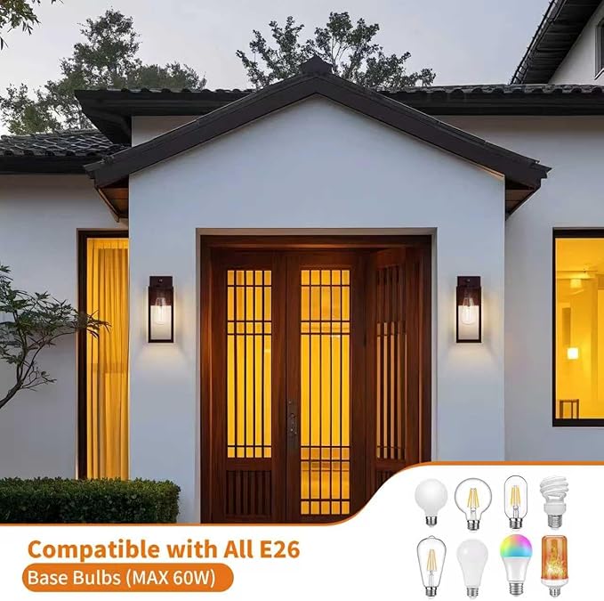 2 Pack 15'' Oil Rubbed Bronze Dusk to Dawn Outdoor Front Porch Lights for Outside, Large Exterior Lighting Fixtures Wall Mount for House, Wall Sconce Lamp, Waterproof Lantern Coach Lights for Garage