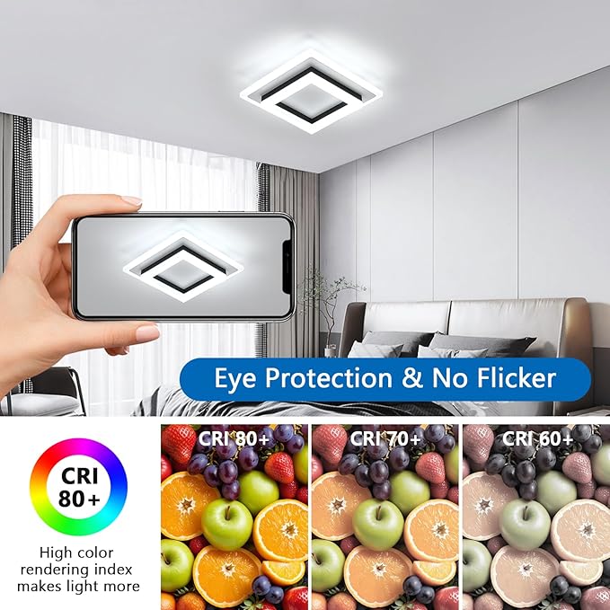DELIPOP 2 Pack Modern LED Ceiling Light, 24W Black Flush Mount Ceiling Lamp Fixture, 6500K Cold White LED Hallway Light for Living Room Bedroom Entryway Bathroom Kitchen