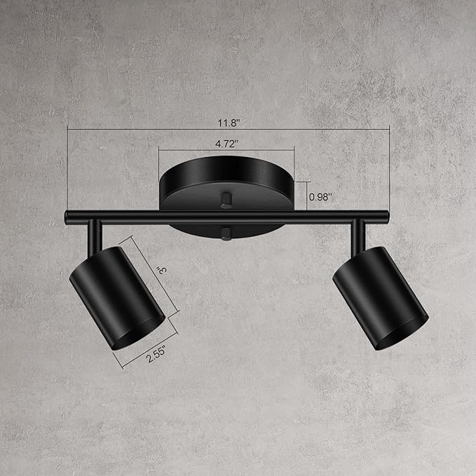 Black Track Lighting Ceiling, 2 Lights Track Lighting for Kitchen, Modern Track Lights Fixtures Ceiling Kit, Rotatable Track Heads, Wall Mount Spot Lighting for Living Room/Bedroom(Bulb Not Included)