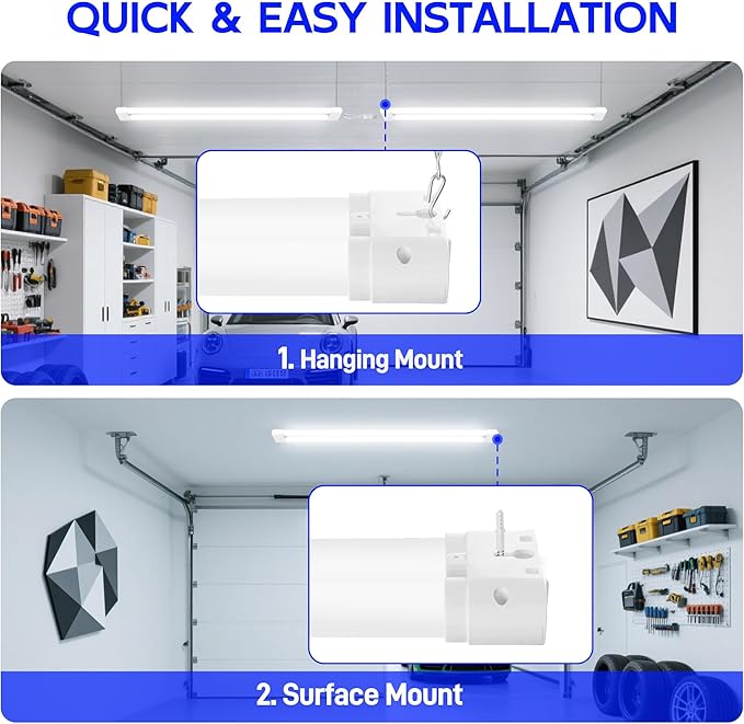 hykolity LED Shop Lights 4FT, 3CCT Selectable 4000K/5000K/6500K, Adjustable 25W/34W/42W, 5500LM Linkable Shop Lights for Garage, Ceiling or Hanging Mount, 4 Pack