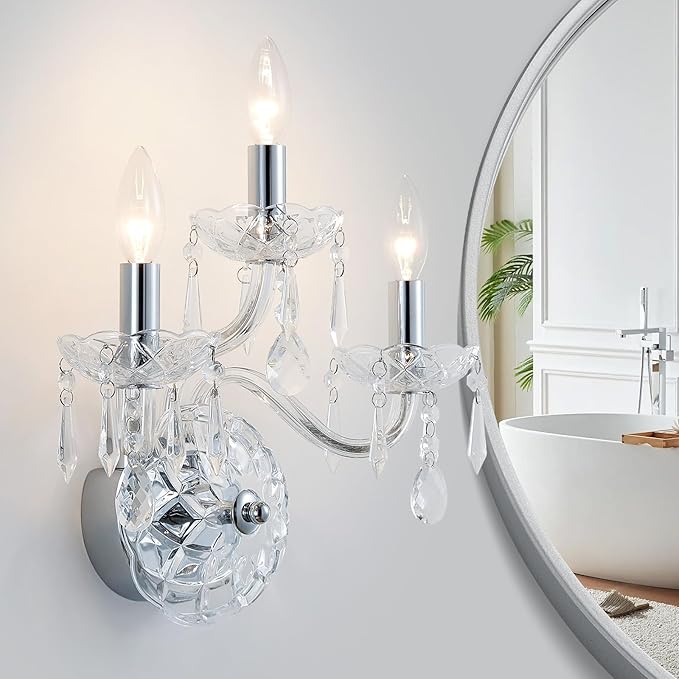 WUZUPS 3-Light Candle Vanity Wall Sconces Light Fixture for Bedroom Living Room Bathroom, E12 Base, Chrome