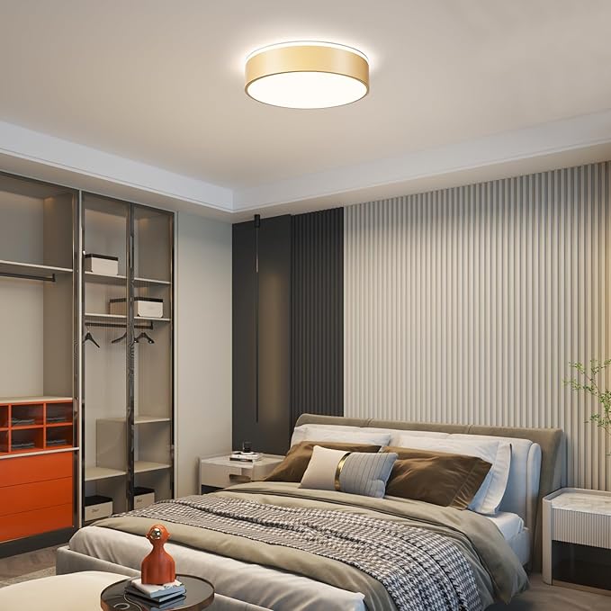 Vikaey Gold LED Ceiling Light Modern Flush Mount Light Fixture Not Dimmable Round Metal Ceiling Lamp with Acrylic Lampshade for Living Room Entryway Bedroom Kitchen 15.74 Inch