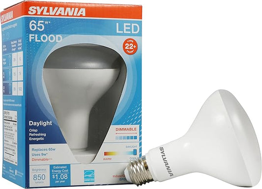 LEDVANCE Flood BR30 LED Light Bulb, 65W = 9W, Dimmable, 22 Year, 800 Lumens, 5000K, Daylight - 1 Pack (40461)