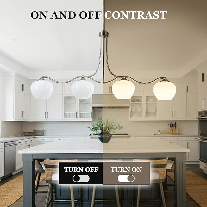 4-Lights 22.4" Brushed Nickel Pendant Light for Kitchen Island with Milk White Glass Lampshade,Adjustable Height Modern Dining Room Chandeliers Chrome Silver Hanging Ceiling Lighting Over Table