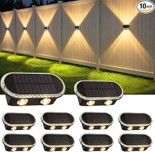 Solar Fence Lights Outdoor: 10-Pack IP65 Waterproof Solar Wall Lights - Up Down Dual Lens LEDs 3000K/4000K/6000K - 10-12H Lasting and Easy Install for Backyard Patio Porch