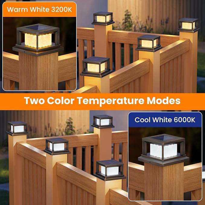 Mlambert 12 Pack Solar Post Lights Outdoor, 2 Modes LED Fence Cap Light for 4x4 Post, Waterproof Deck Light Patio Garden Decor, Warm/Cool White, Brown