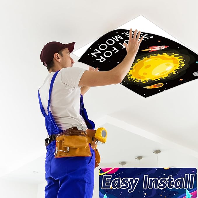 6 Pcs Fluorescent Light Covers with 60 Magnets Decorative for Classroom Ceiling Lights 4 x 2 Feet Magnetic Light Cover Filter Easy Install for Office Hospital Home Ceiling Supplies (Outer Space)