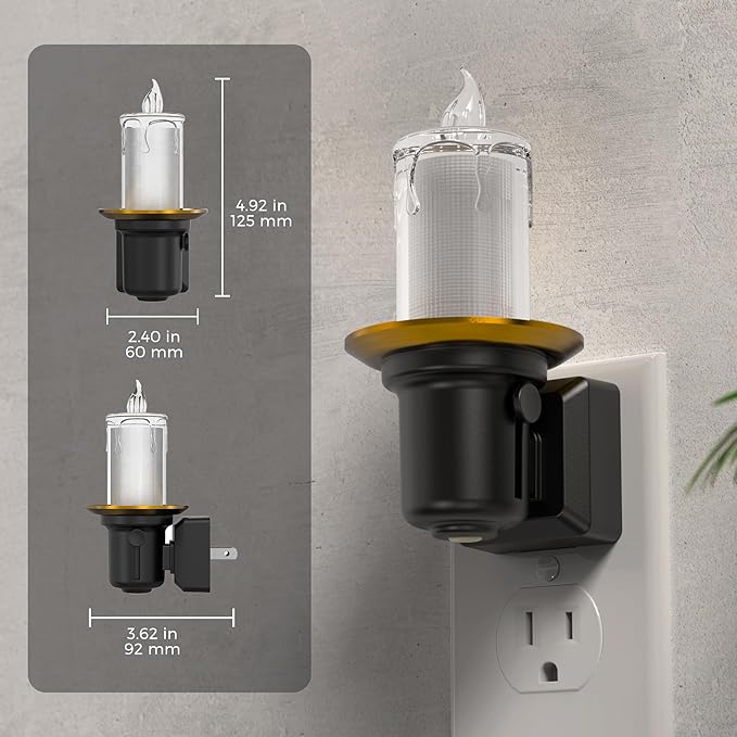 L LOHAS LED Night Light, 2Pack Transparent Candle Night Lights Plug into Wall, Amber Nightlight with Light Sensor, Flameless Fake Candles, 0-100LM Dimmable Decorative Nightlights for Hallway Bedroom