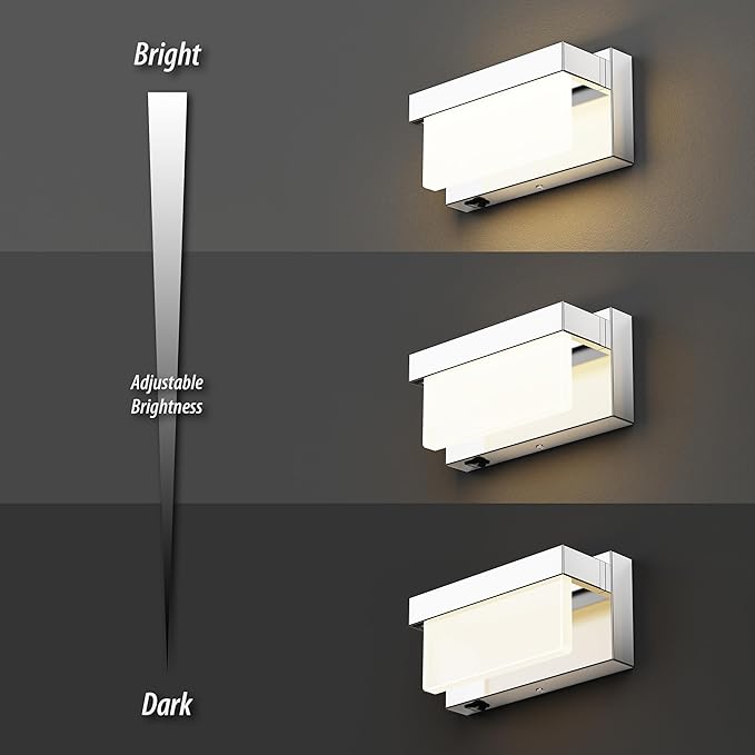 Wall Sconce Chrome Wall Light with On/Off Switch 8 inch LED Wall Lamp Acrylic Lampshade 4000K Sconce Wall Lighting