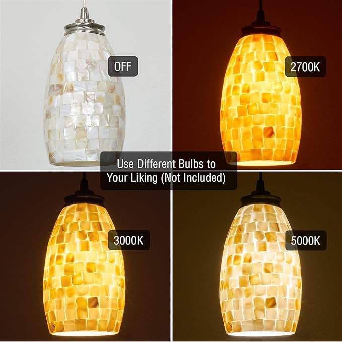 Kira Home Coast 9" Modern Oval Mini Pendant Light + Hand-Crafted Mosaic Sea Shell Glass, Brushed Nickel Finish/Neutral Color