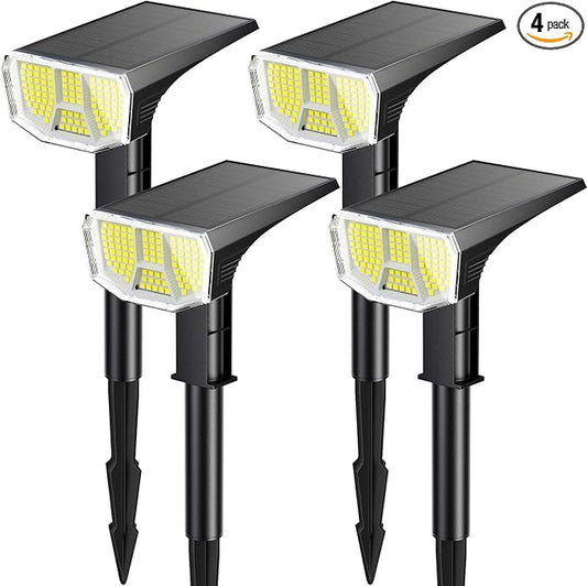 LETMY Solar Spot Lights Outdoor Waterproof IP65, 104 LEDs Outdoor Lights, 2-in-1 Auto On/Off Solar Powered Spotlights, Outdoor Solar Lights for Yard, Garden, Pathway & Wall, 4 Pack, Cool White