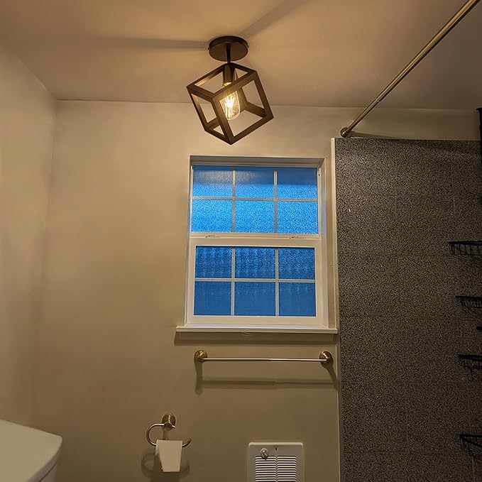 Modern Black Flush Mount Ceiling Light Fixture, Metal Frame Light Fixture,Farmhouse Light Fixture for Entryway Porch Hallway Stairway Garage Living Room Dining Room Balcony