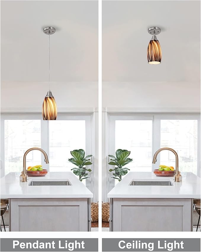 karyfine Mini Pendant Lights Kitchen Island,Blown Art Glass Pendant Light Fixtures with Brush Nickel Finish Coffee Brown Hanging Lamp Shade for Kitchen Over Sink,Hallway,Bathroom Dining Room