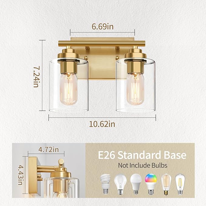 SKEJAO Bathroom Vanity Light Over Mirror,Bathroom Light Fixture Wall Sconce Lighting for Bedroom,Living Room (Gold, 2-Light)