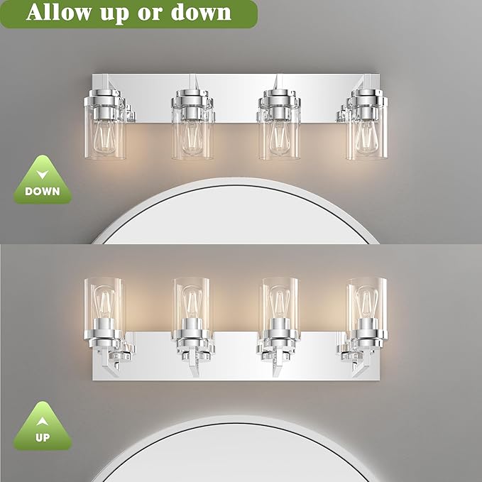 Espird Chrome Light Fixtures, 4 Light Bathroom Vanity Light with Clear Glass Shade, 30 in Modern Vanity Light, Bathroom Lighting Fixtures Over Mirror for Living Room