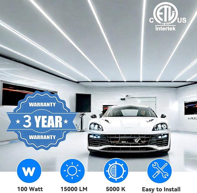 SHOPLED LED Shop Light 8FT, 100W 5000K Daylight White, 15000LM Clear Cover, V Shape, T8 LED Tube Light Fixture, High Output, 8 Foot for Garage, Workshop, 4 Pack
