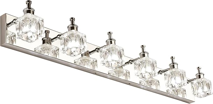 PRESDE Modern 6 Light Bathroom Vanity Lights for Bathroom Lighting fixtures Over Mirror LED Chrome Crystal Vanity Wall Light