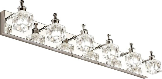 PRESDE Modern 6 Light Bathroom Vanity Lights for Bathroom Lighting fixtures Over Mirror LED Chrome Crystal Vanity Wall Light