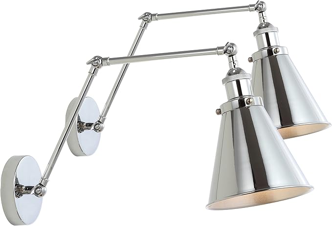 JONATHAN Y 7" Chrome Classic Industrial Metal Adjustable Arm LED Wall Sconce for Bedside Reading, Farmhouse Swing Arm Wall Lamp with Metal Shade, Hardwired (JYL7460A-SET2)
