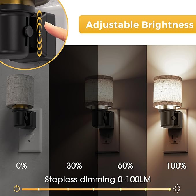 L LOHAS LED Night Lights Plug into Wall, 2 Pack Linen Fabric Cylinder Decor Night Light, Dusk to Dawn Sensor Vintage Nightlight, 5000K Daylight 0-100LM Dimmable, for Bedroom Living Room Hallway