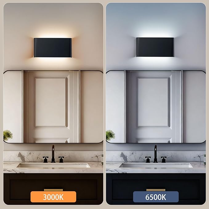 Nigaut Modern LED Wall Sconce Light, 15W 3000k-6500k Adjustable Black Bathroom Vanity Light Fixtures for Hallway Bedroom Stairwell Up and Down Lights Indoor/Outdoor 4-Pack