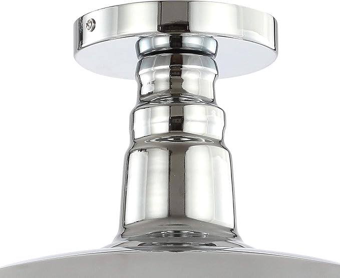 JONATHAN Y 14" Chrome Industrial LED Semi Flush Mount Ceiling Light for Porch, Kitchen, Entryway, Modern Farmhouse Iron Fixture, White Metal Shade, LED Bulb Included (JYL9516B)