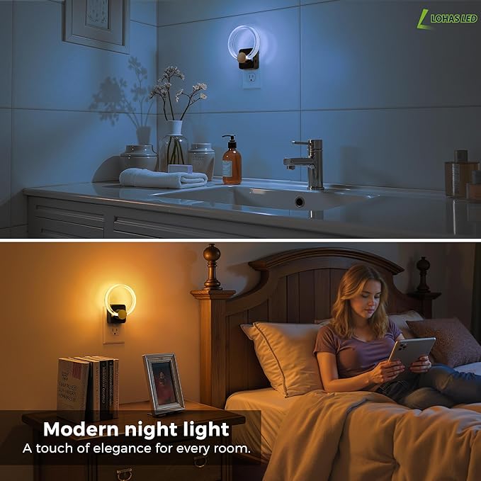 L LOHAS LED Night Lights Plug into Wall, Changing RGB Night Light with Dusk to Dawn Sensor, 180° Rotatable Acrylic Nightlight Plug in Wall for Halloween, Christmas, Holiday, Hallway