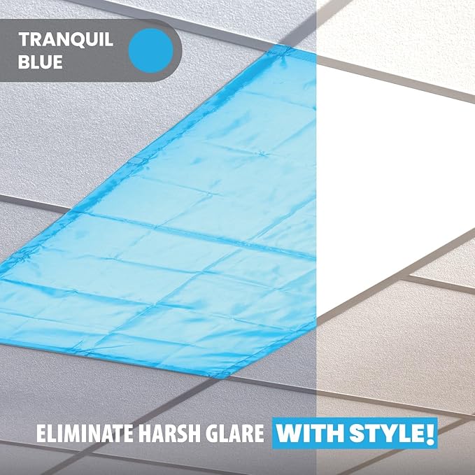 ShadeOn Fluorescent Light Covers for Ceiling Lights (4-Pack) - 2x4 ft Magnetic Light Covers for Ceiling Lights Classroom and Office, Glare Reduction for Fluorescent Lights - Tranquil Blue