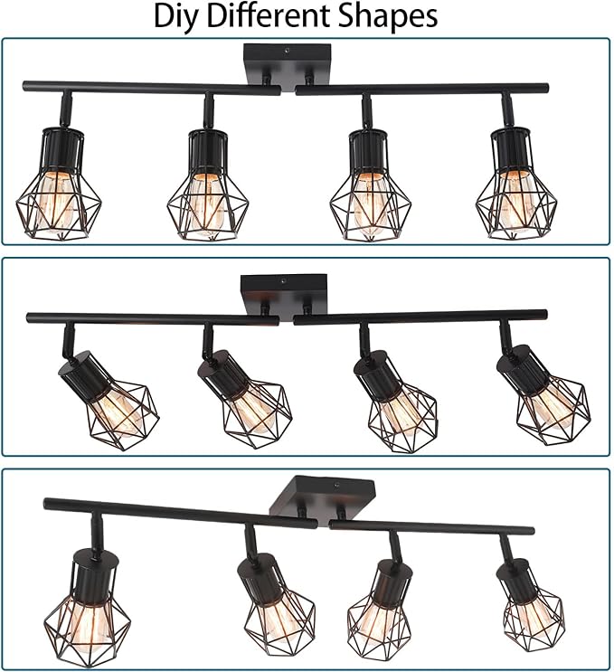 Track Lighting Fixtures Ceiling，Industrial Black Kitchen Track Lighting for Kitchen, Living Room, Dining Room, Hallway（E26