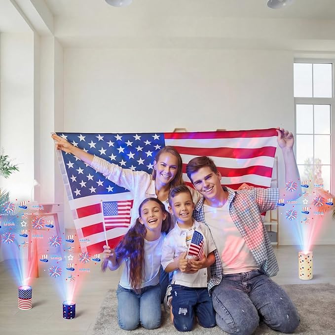 Baquler 3 Pcs Independence Day Flameless Projector Candle with Remote Timer - American Flag Patriotic Projector Light LED Candles Battery Operated for 4th of July Home Indoor Holiday Party Decoration