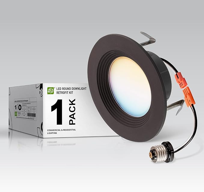 ASD Bronze 4 Inch Retrofit LED Recessed Light - 9W 2700K-5000K 700LM Retrofit LED Recessed Lighting 4 Inch, Dimmable Bronze Recessed Lights, Wet Rated Baffle Trim Can Lights, UL
