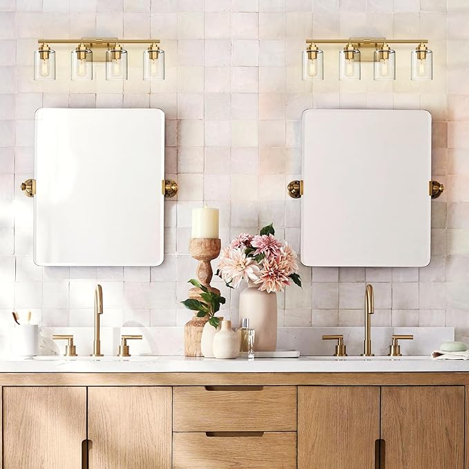 SKEJAO Bathroom Vanity Light Over Mirror,Bathroom Light Fixture Wall Sconce Lighting for Bedroom,Living Room (Gold, 4-Light)