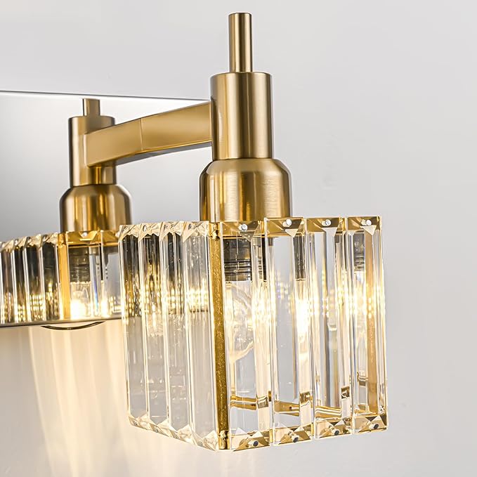 Crystal Bathroom Light Gold Chrome 5-Light Modern Bathroom Vanity Fixtures Over Mirror Square Wall Sconce