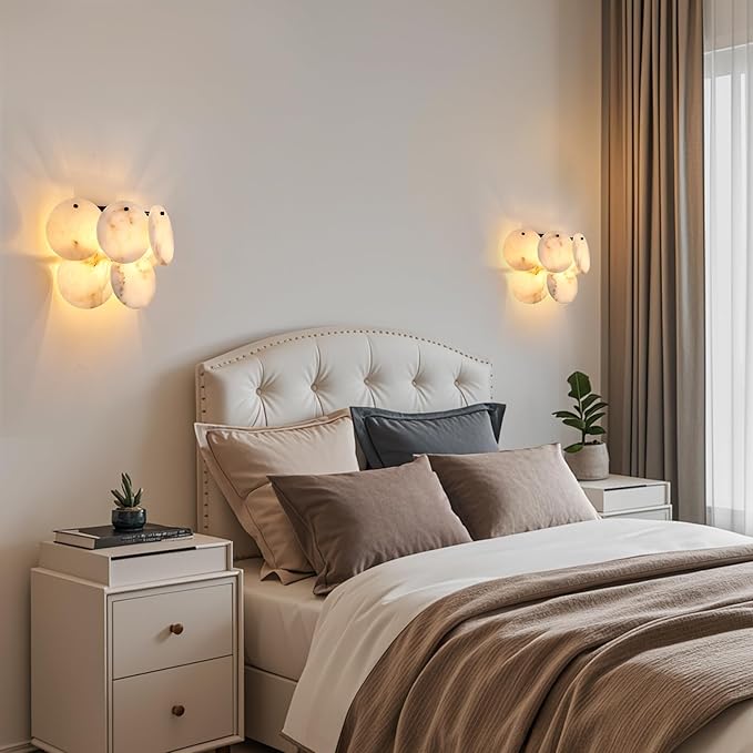Modern Alabaster Sconce Lighting for Living Room, Contemporary Wall Sconces, Marble Sconce Wall Light Fixtures for Bedroom Entryway Bathroom, 1 Pack