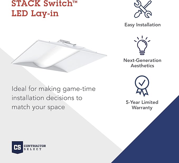 Lithonia Lighting 2x4 LED Troffer Light, Stack Switch LED Drop In Ceiling Light for Dropped Ceiling, 4000/5000/6000 Adjustable Lumens, 3500K/4000K/5000K Switchable Color Temperature, White