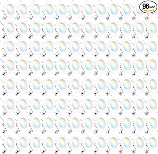 Sunco 96 Pack 6 Inch LED Recessed Light, Retrofit Downlight Can Lights for Ceiling, Baffle Trim, 1050 LM, 13W (75W Equivalent), Selectable CCT 2700K/3000K/3500K/4000K/5000K, Dimmable, Damp Rated UL