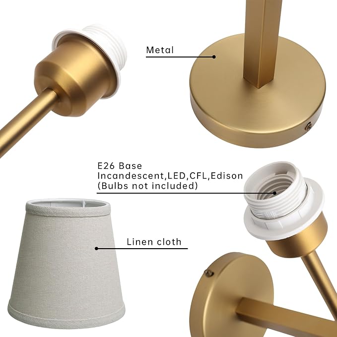 Vintage Wall Sconce with Linen Fabric Shade, E26 Bathroom Vanity Light, Hardwired Indoor 1-Light Wall Mounted Lamp for Hallway Bedside Nightstand Light