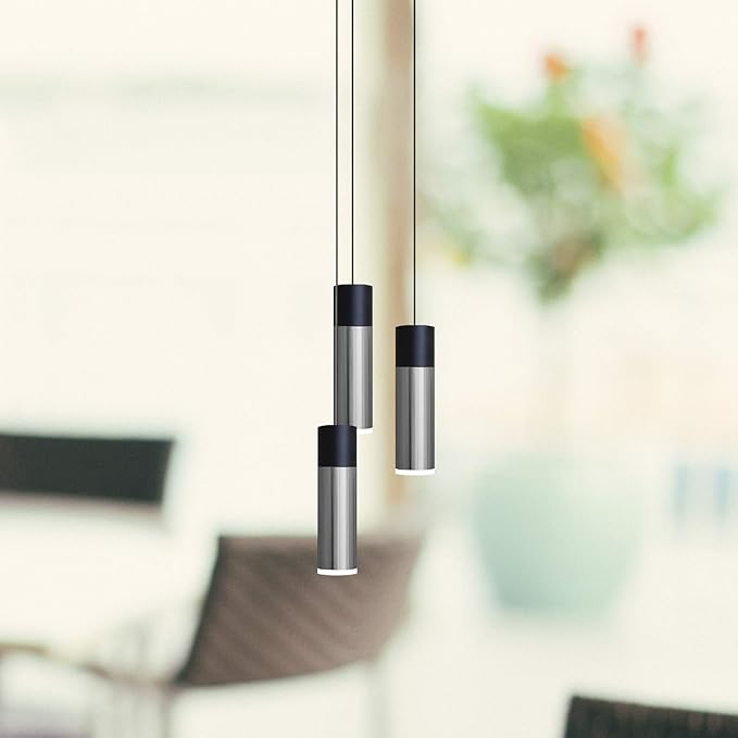 Vela 3 Mini Pendant Lighting Black-Nickel - LED Hanging Light Fixture for Kitchen Island, Bar, Foyer - Cluster Pendants - Dimmable, Adjustable Wire, Lamp Bulb Included