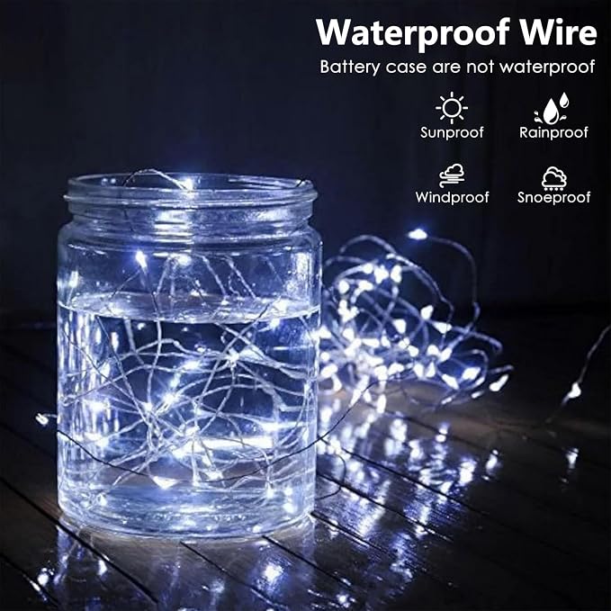 4-Pack Fairy Lights Battery Operated with Remote & Timer & 8 Modes, 16 FT 50 LED String Lights Outdoor Indoor, Battery Twinkle Lights Waterproof for Christmas Bedroom Centerpiece Décor (Cool White)