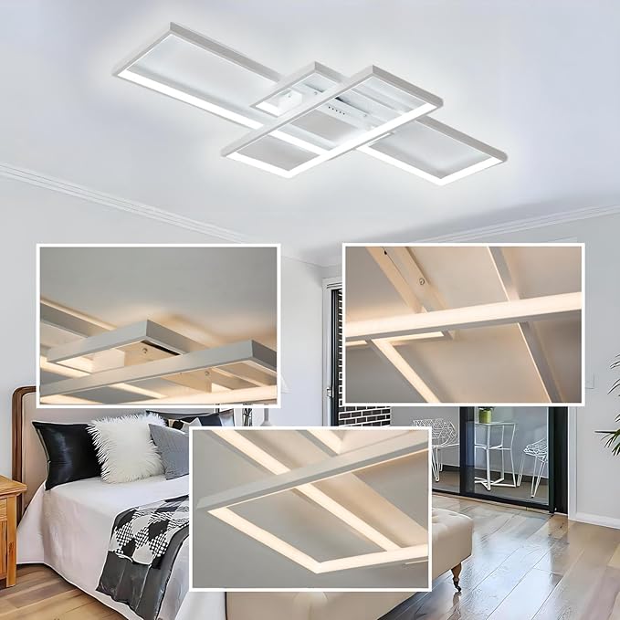 Flush Mount Modern LED Ceiling Light, Dimmable 3 Color Selectable, For Sitting Room, Kitchen, Bedroom, Hallway, Porch (White, 35.4*19.7*2.5 IN)