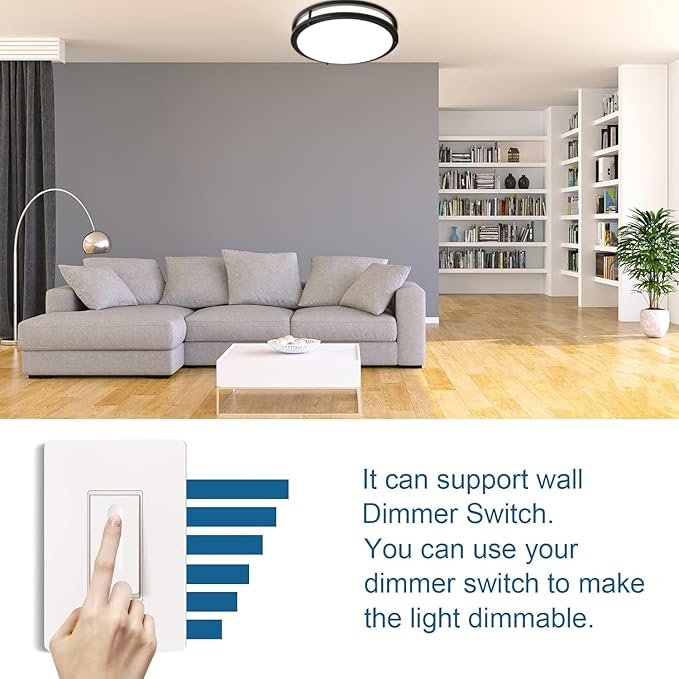 OOWOLF 2-Pack 36W 13inch LED Flush Mount Ceiling Light Fixture Dimmable Matte Black, Easy Install LED Ceiling Lamp Fixture Without Flicker, Super Bright 3600LM 5CCT Warm to White Light 3000K to 6000K