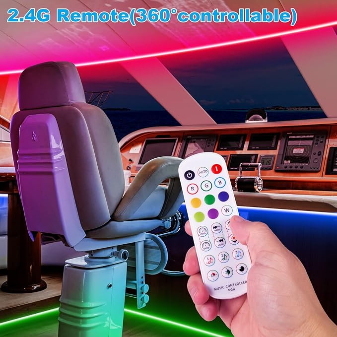LED Boat Lights Strip 33FT, IP67 Marine LED Strip Pontoon Boat Light App Control, 12V RGB Waterproof Boat Interior Light, Night Fishing Lighting for Bass Boat, Kayak, Jon Boat, Cabin, Deck