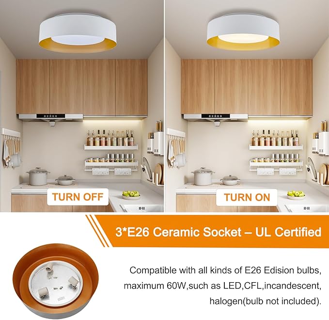 16in Ceiling Light, 3-Light E26 Bulb Type,Frosted Glass Lampshape, Large Modern Flush Mount Lamp Fixture for Living Room Bedroom Kitchen Hallway Foyer, Milk White