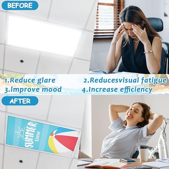 8 Pcs Fluorescent Light Covers with 80 Magnets Decorative for Classroom Ceiling Lights 4 x 2 Feet Magnetic Light Cover Filter Easy Install for Office Hospital Home Ceiling Supplies (Summer Beach)