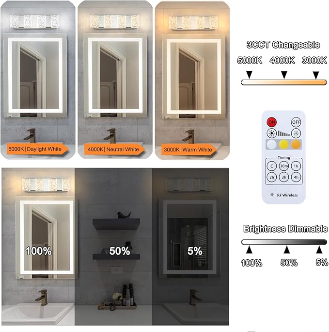 Modern Chrome 4-Lights Bathroom Vanity Light, Eleglant Chrome LED Bathroom Light Fixtures Over Mirror, Dimmable Acrylic Shade Wall Lighting Fixtures, Hardwired Wall Light(H4.33in, L15.16in)