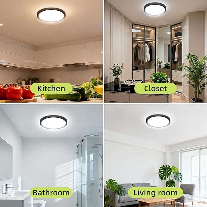 hepside LED Flush Mount Ceiling Light, 13Inch 24W LED Ceiling Lights Fixture,5 Color Temperatures in One,Ultra-Thin Flush Mount Light Fixture for Closet Bathroom Hallway Bedroom Laundry (2PACK)