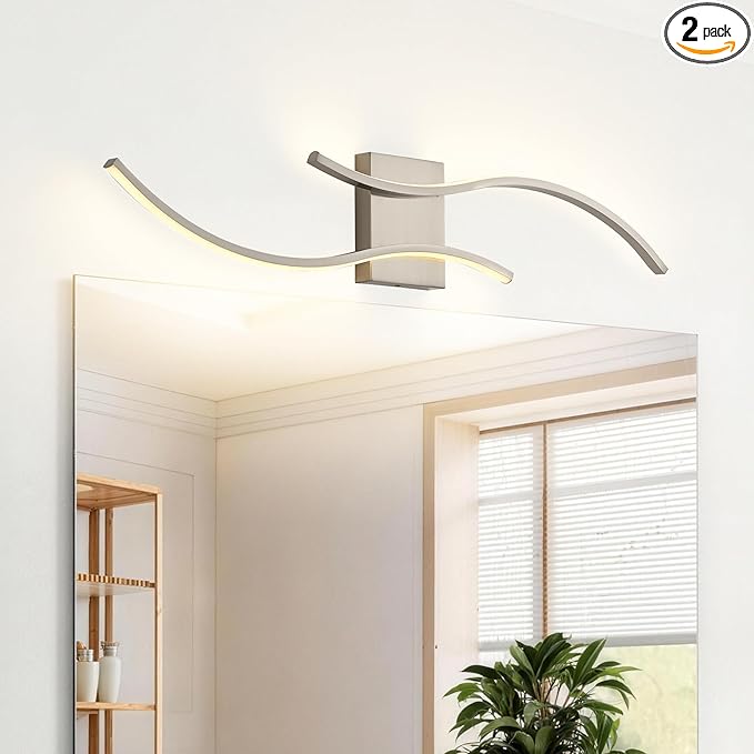 KARTOOSH 2 Pack Brushed Nickel Bathroom Vanity Lights Fixtures Over Mirror Hardwired 3CCT Dimmable Modern Wall Lights for Mirror Kitchen Living Room Cabinet Porch Hallway, 31.5 Inch