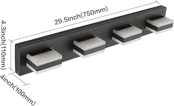 SOLFART Black Bathroom Light Fixtures 4 Lights Bathroom Vanity Light LED Vanity Lights Matt Black Vanity Lighting