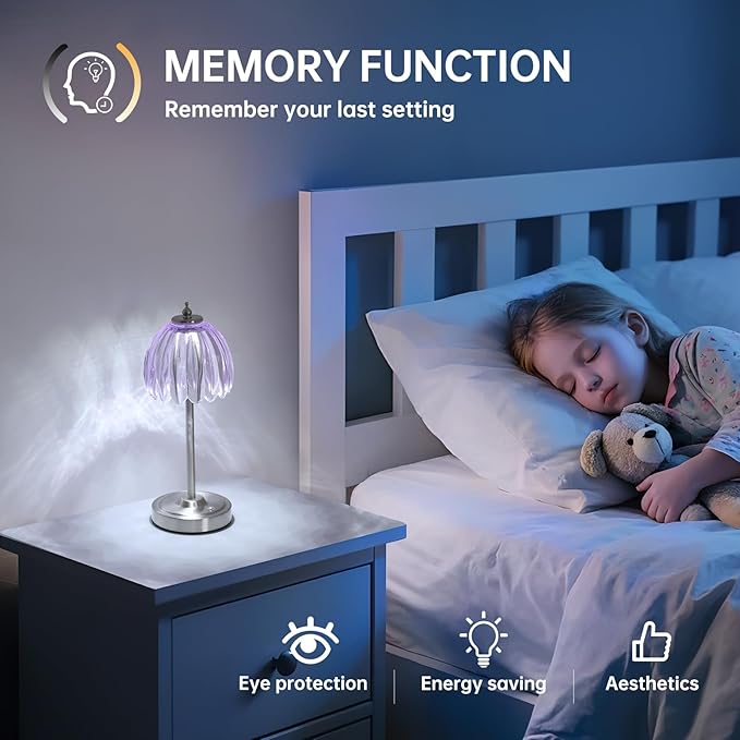 Shenmoyl Tulip Table Lamp with 5200mAh Battery & Touch Control, Cordless Small Table Lamp with 3 Colors, Dimmable Rechargeable Table Lamps for Living Room, Bedroom, Desk, Bedside (Clear Purple Tulip)